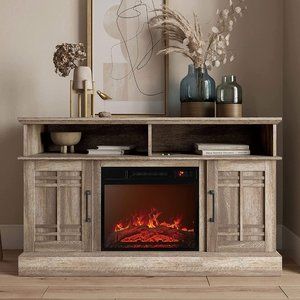 BELLEZE 48" TV Stand with 18" Electric Fireplace Heater